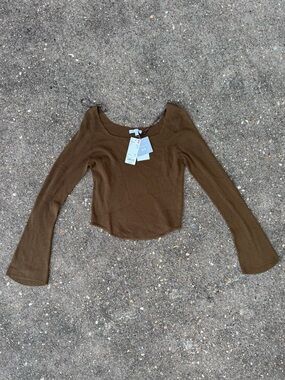 UNIQLO x Mame Kurogouchi Brown Ribbed Scoop-Neck Long Sleeve Top